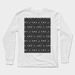 Glasses Pattern | 8 White BG Black Long Sleeve T-Shirt